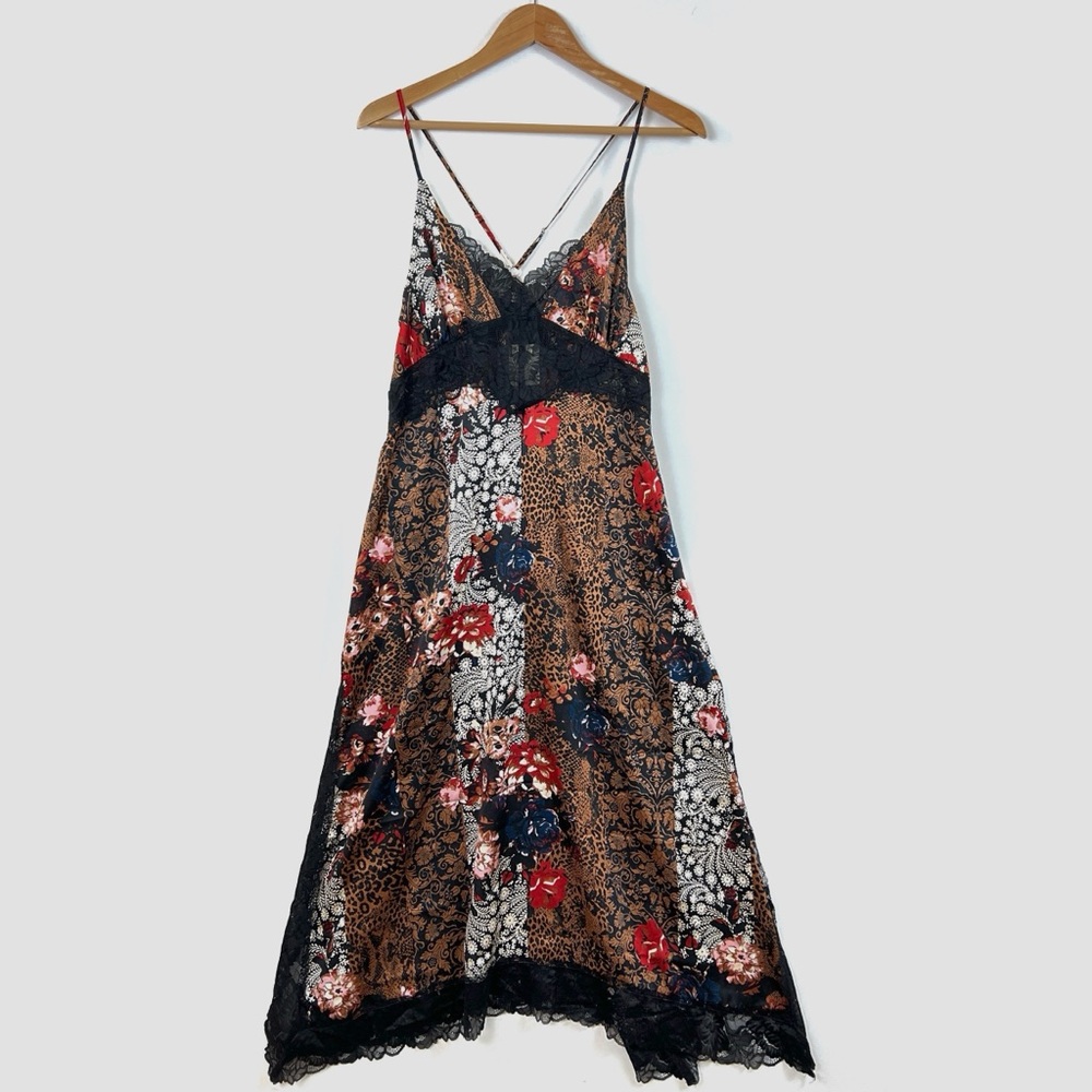 NWT Intimately Free People Right Now Midi Slip Dress Black Floral Small